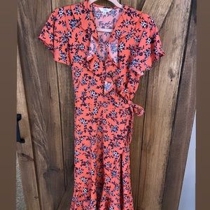 Coral floral time and tru wrap dress